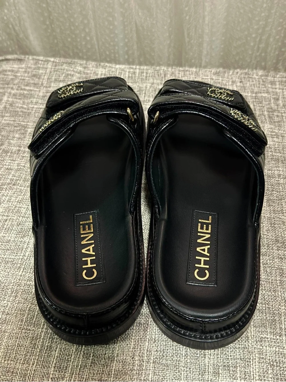 CHANEL Black Quilted Leather Double-Strap Men’s Slide Sandals